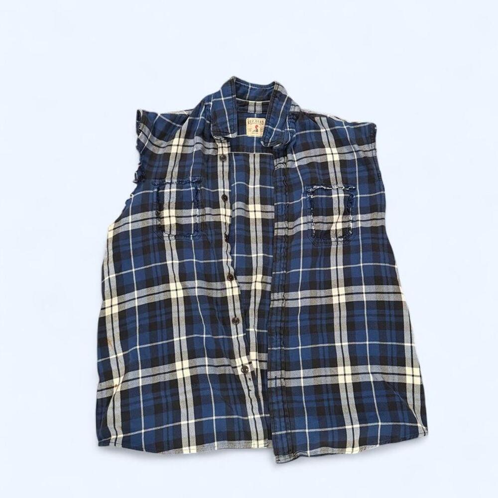 Men’s Vintage RedHead Plaid Cut-Off Flannel – Size XL